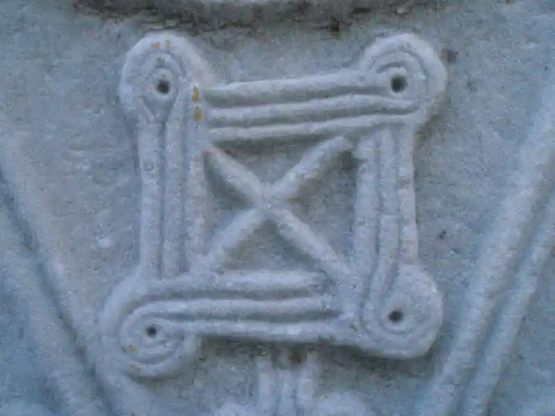 Cross inside a square with circles on the edges carved on a marble stone, located at Archaeological Museum of Izmir, Turkey Cross inside a square with circles on the edges carved on a marble stone, located at Archaeological Museum of Izmir, Turkey
